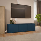 Alyson Wide TV Cabinet with 3 Doors Push-to-Open in Night Blue