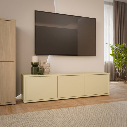 Alyson Wide TV Cabinet with 3 Doors Push-to-Open in Butter Yellow