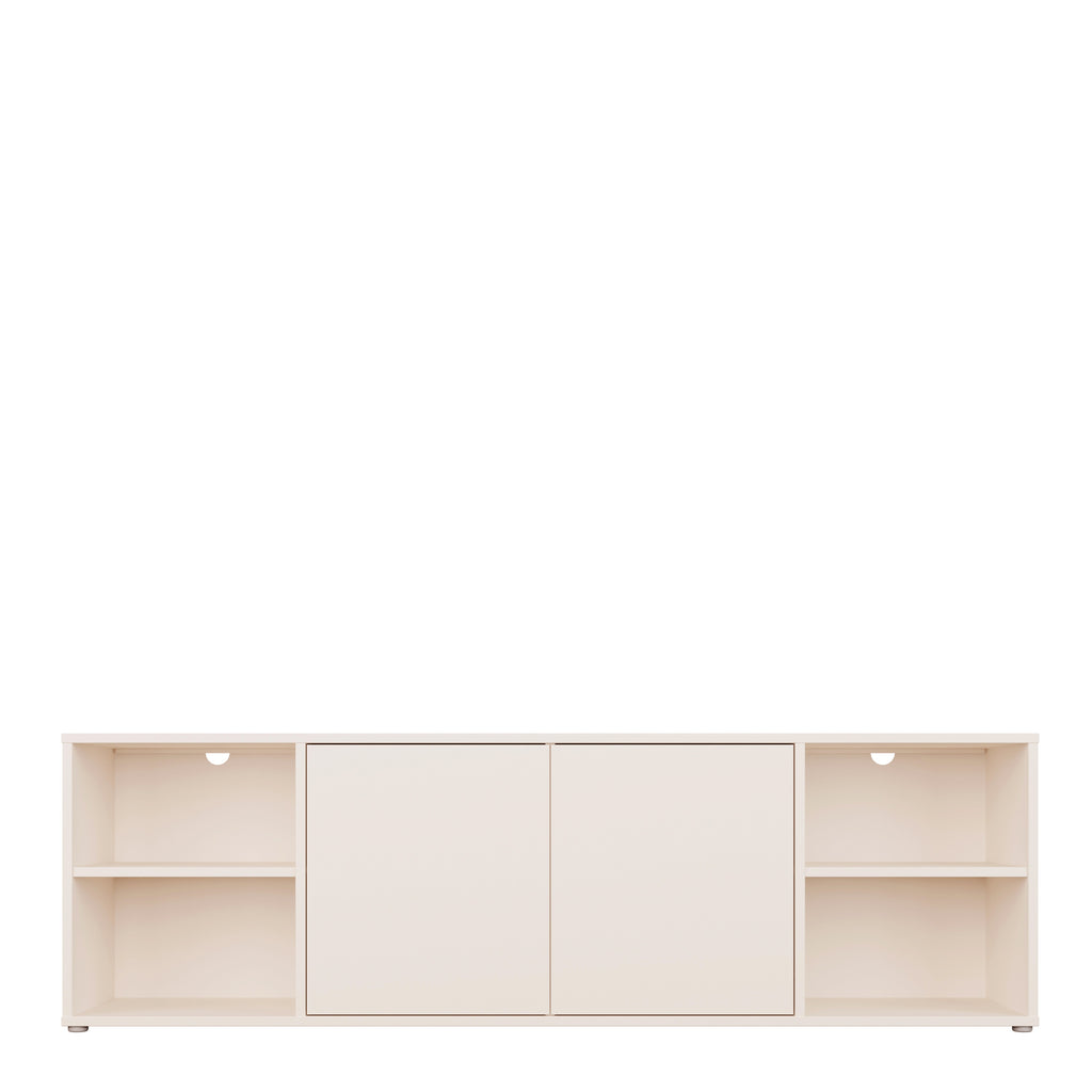 Alyson Wide TV Cabinet with 2 Doors Push-to-Open & 2 Open Shelves in Sand