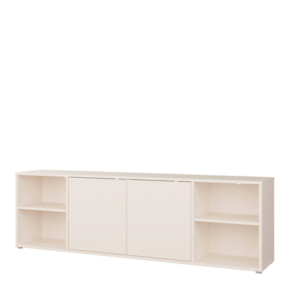 Alyson Wide TV Cabinet with 2 Doors Push-to-Open & 2 Open Shelves in Sand