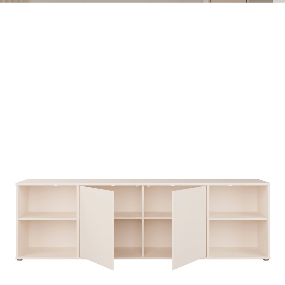 Alyson Wide TV Cabinet with 2 Doors Push-to-Open & 2 Open Shelves in Sand