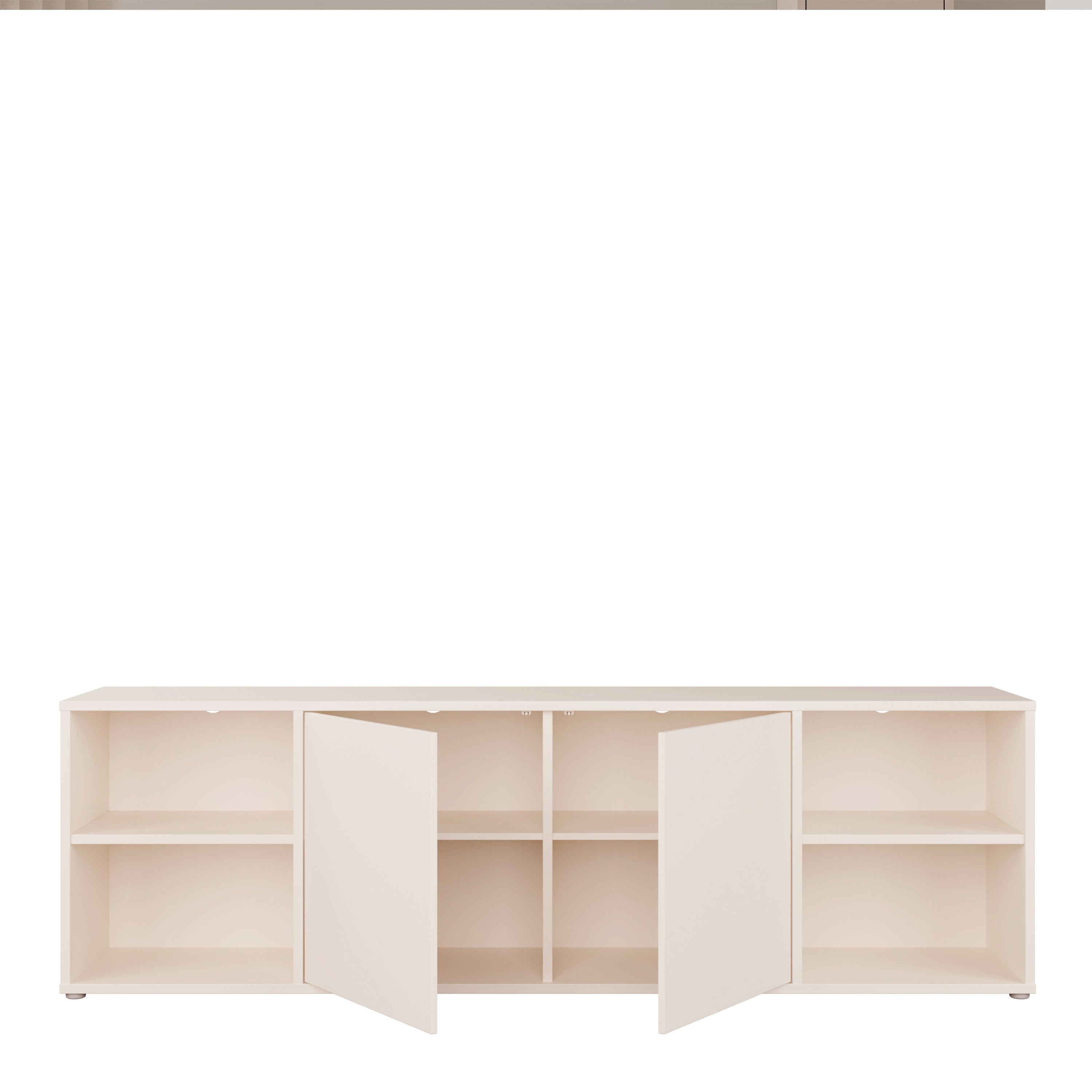 Alyson Wide TV Cabinet with 2 Doors Push-to-Open & 2 Open Shelves in Sand