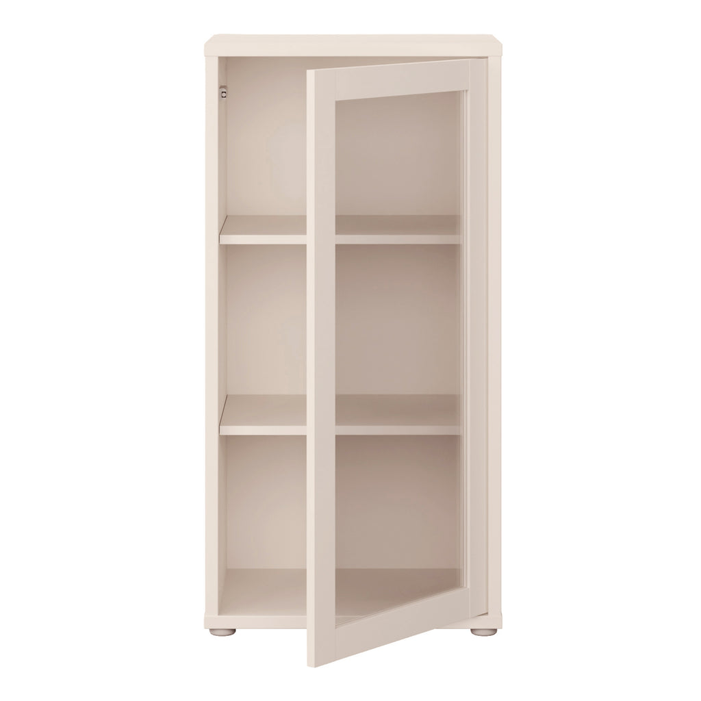 Alyson Low Glass Fronted Cabinet with Push-to-Open Door in Sand