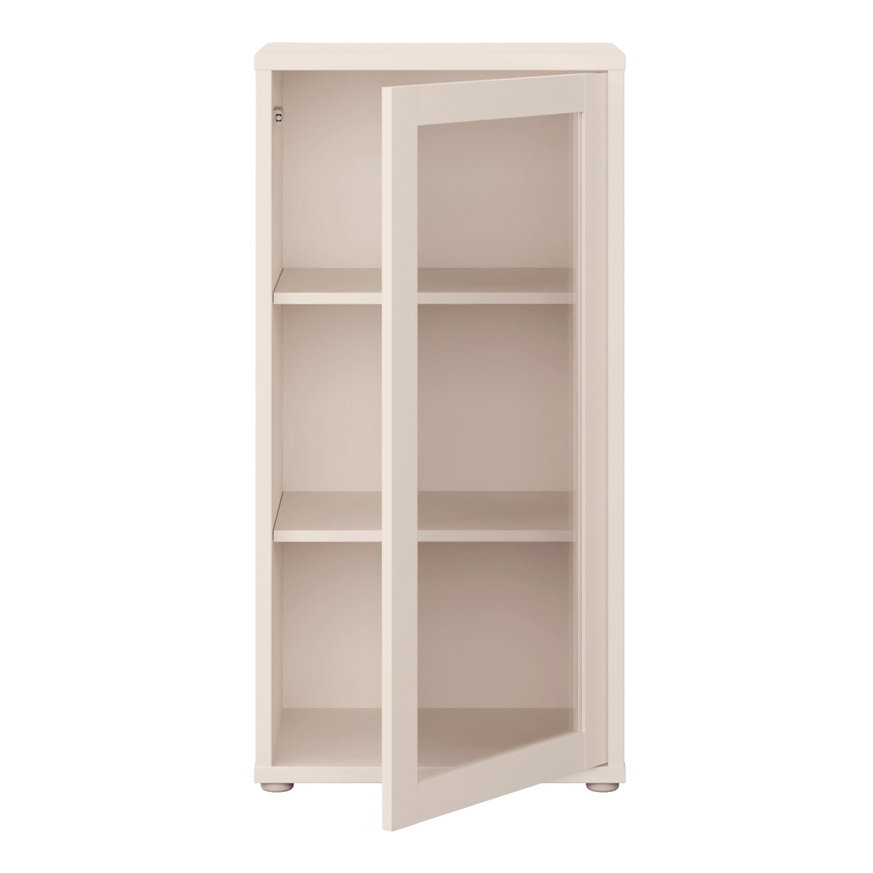 Alyson Low Glass Fronted Cabinet with Push-to-Open Door in Sand