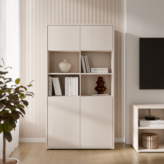 Alyson Wide Storage Cabinet 4 Doors Push-to-Open & 2 Central Shelves Sand
