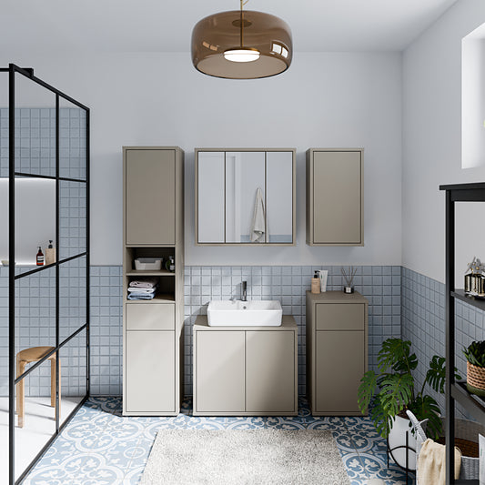 Alyson Under Sink Bathroom Cabinet with 2 Doors Push-to-Open in Taupe