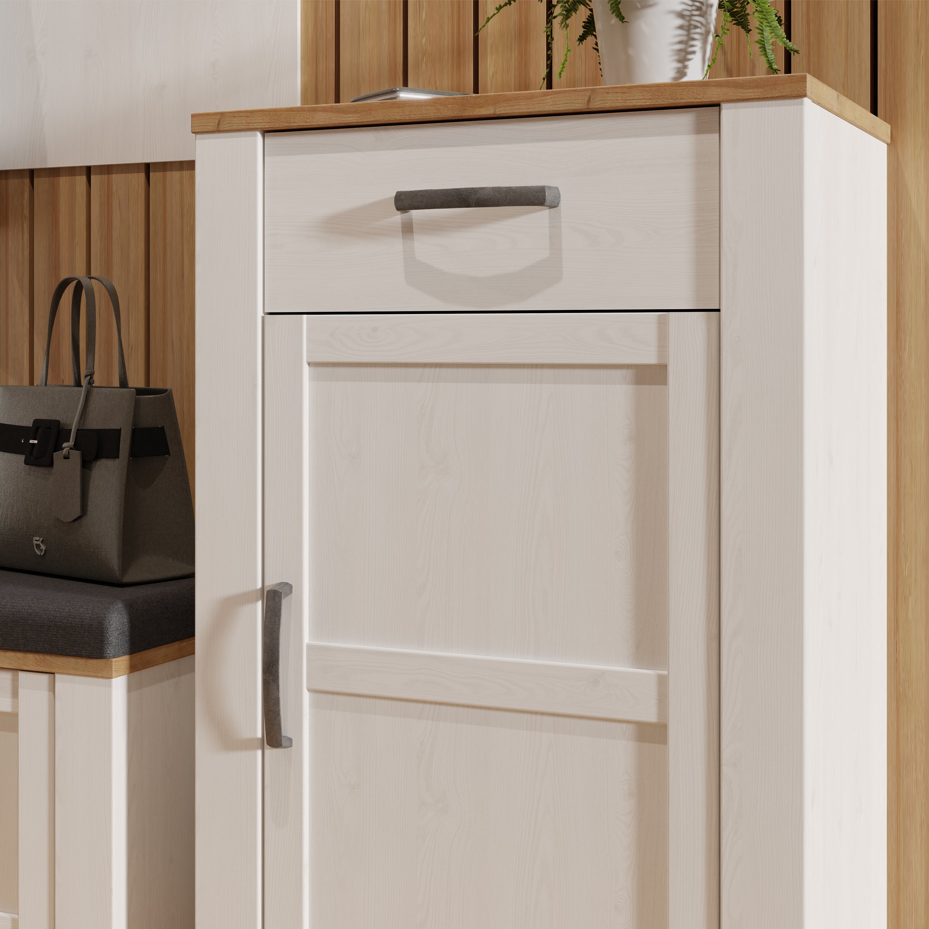 Balmoral 1 Door 1 Drawer Shoe Cabinet in Riviera Oak/White