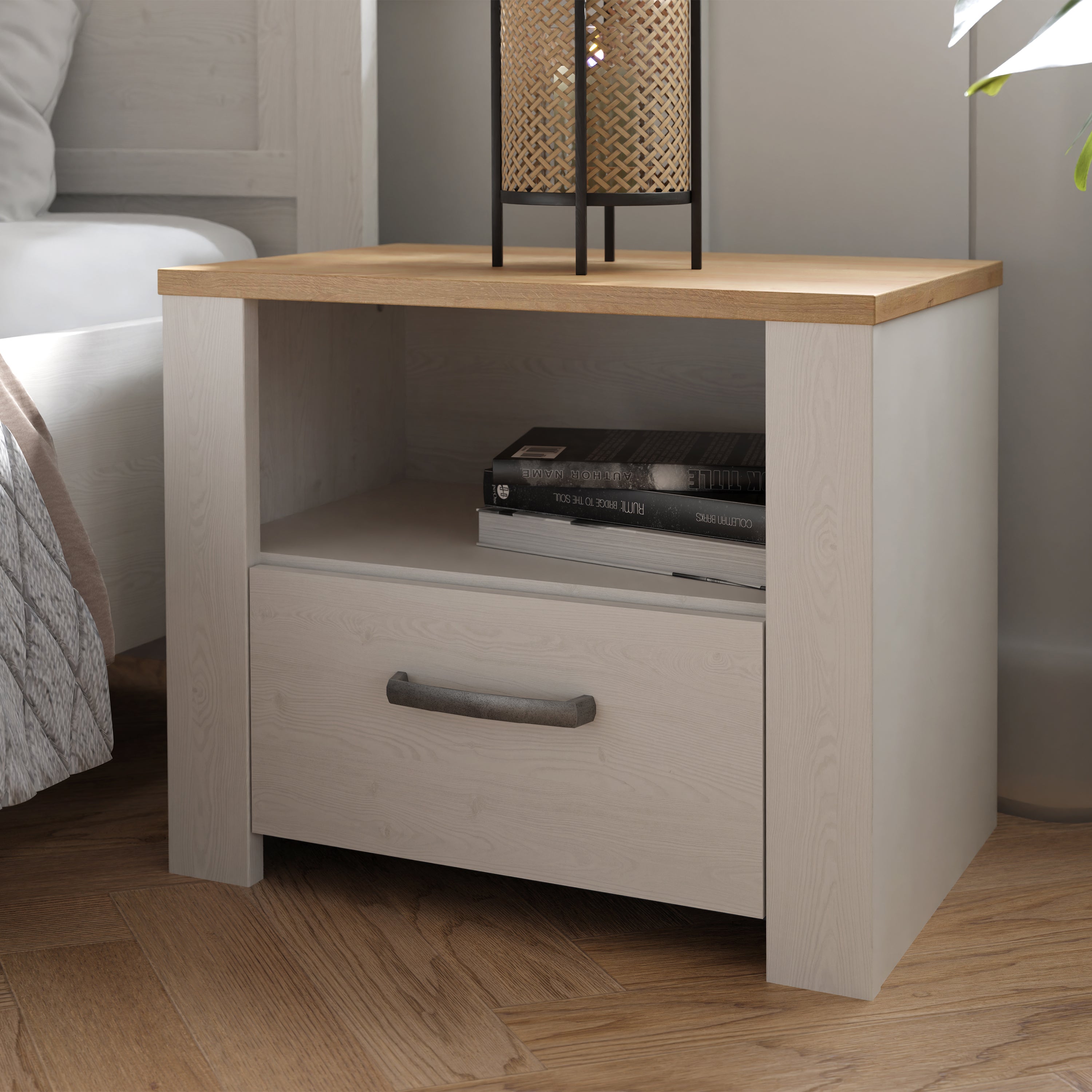 Balmoral 1 Drawer Bedside Navy Oak