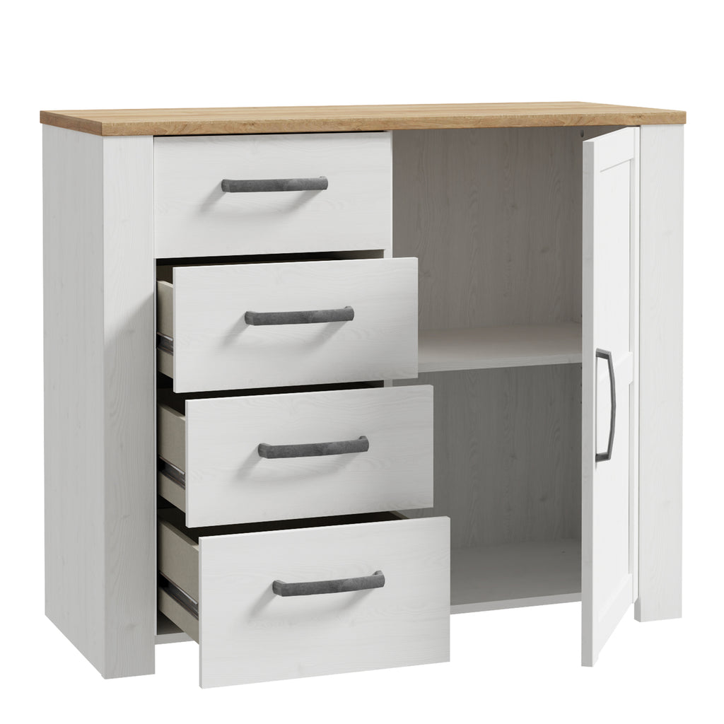 Balmoral 1 Door 4 Drawer Sideboard in Riviera Oak/White