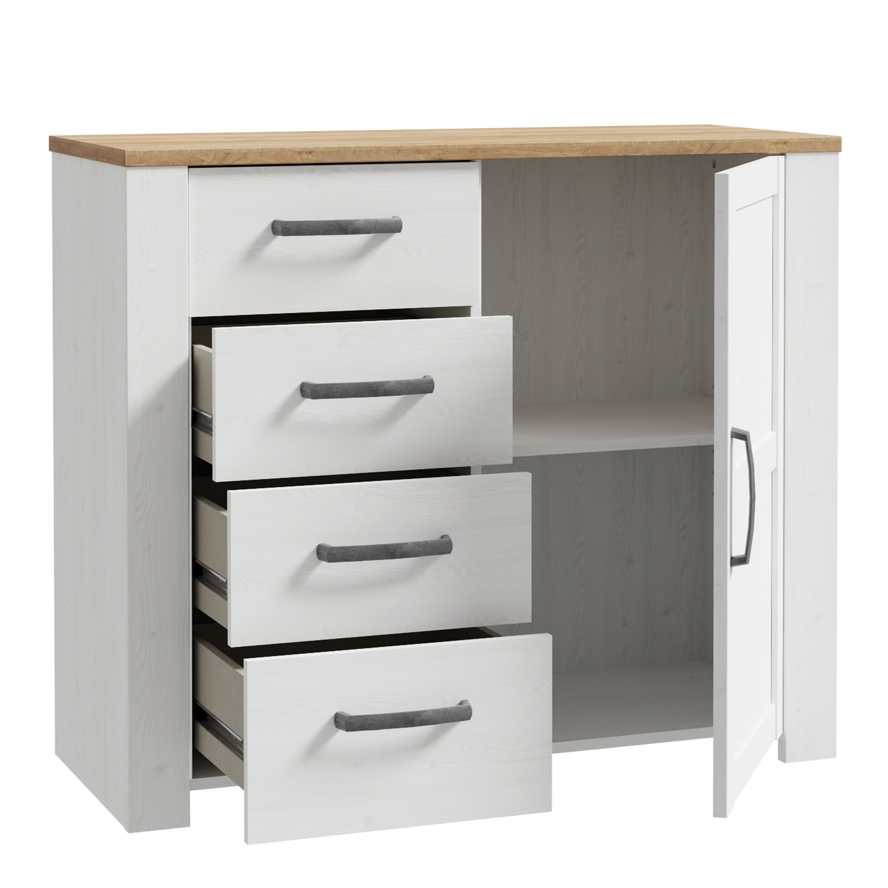Balmoral 1 Door 4 Drawer Sideboard in Riviera Oak/White