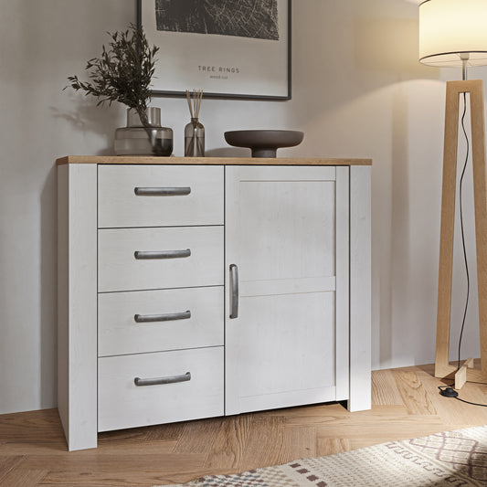 Balmoral 1 Door 4 Drawer Sideboard in Riviera Oak/White