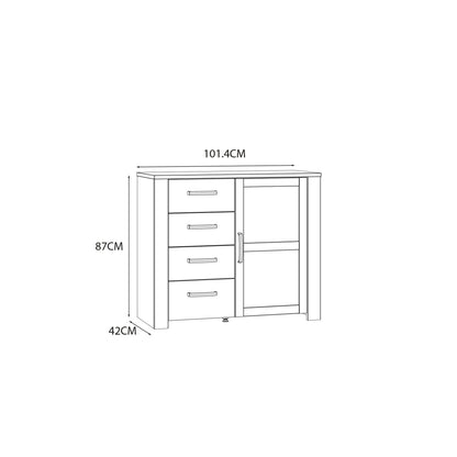 Balmoral 1 Door 4 Drawer Sideboard in Riviera Oak/White