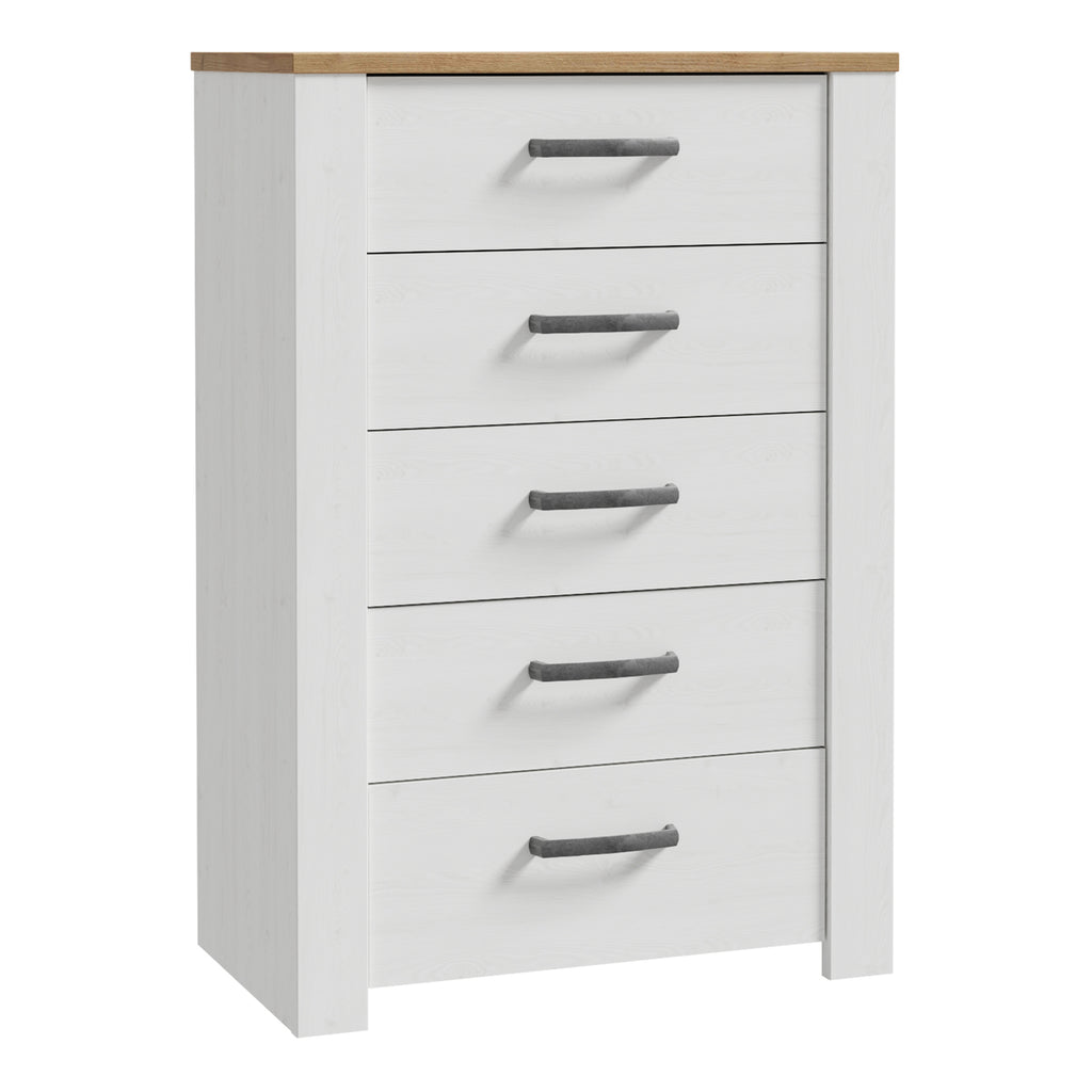 Balmoral 5 Drawer Narrow Chest in Riviera Oak/White