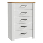 Balmoral 5 Drawer Narrow Chest in Riviera Oak/White