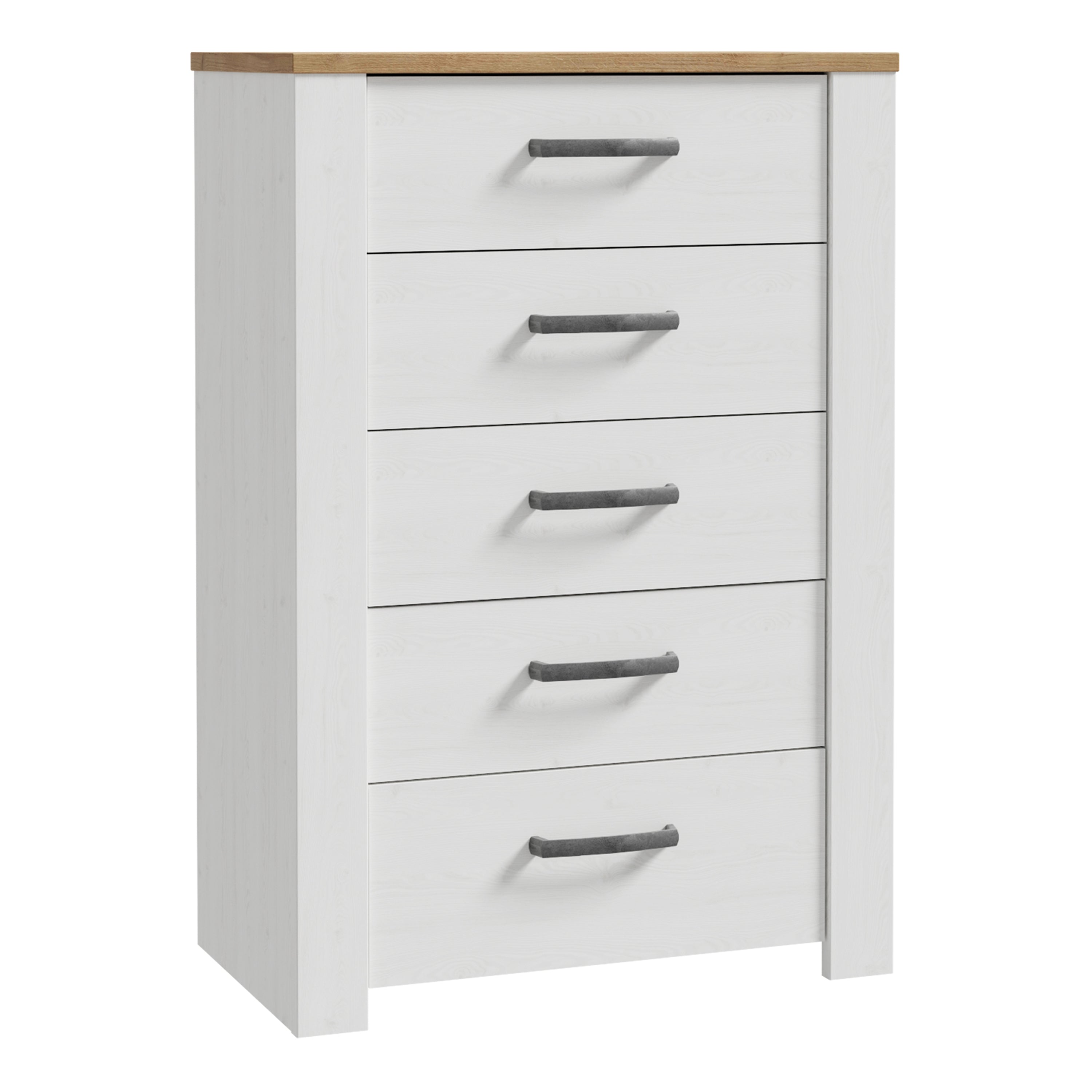 Balmoral 5 Drawer Narrow Chest in Riviera Oak/White