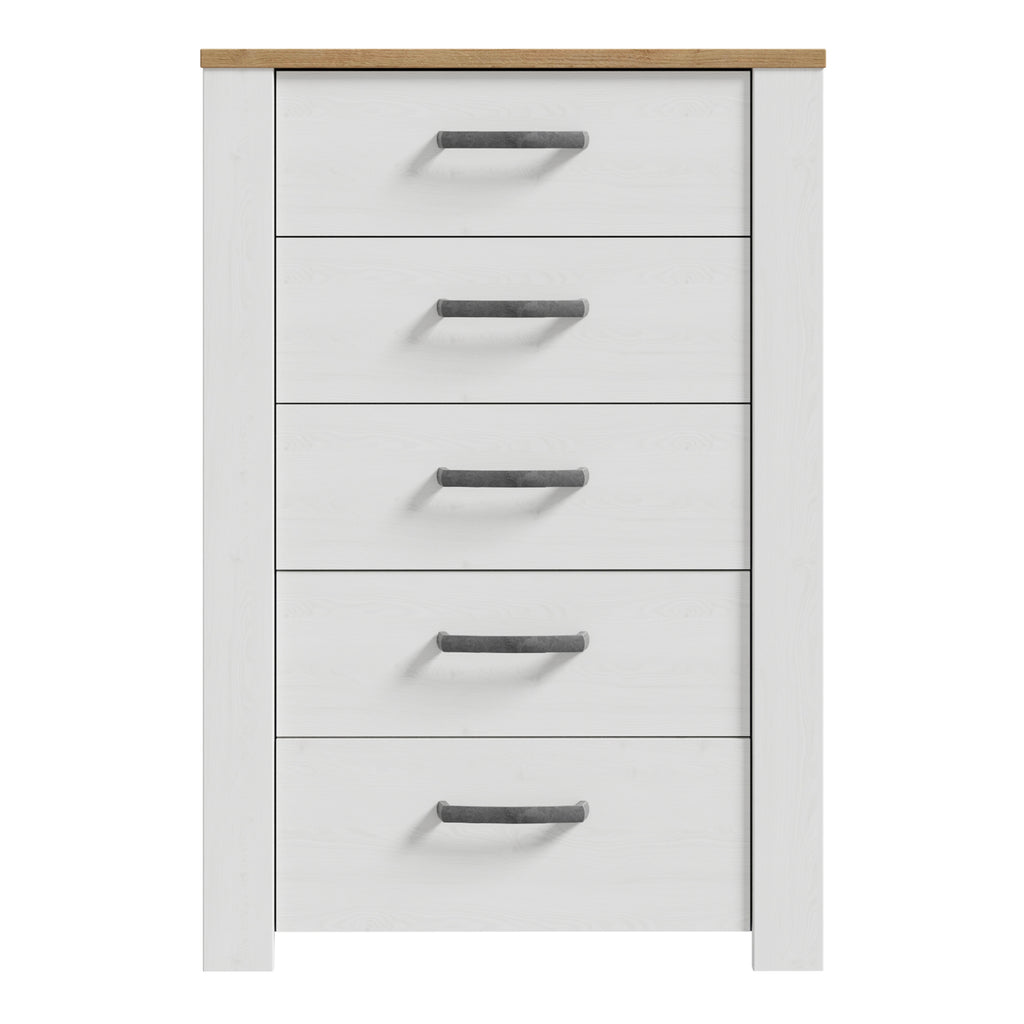 Balmoral 5 Drawer Narrow Chest in Riviera Oak/White