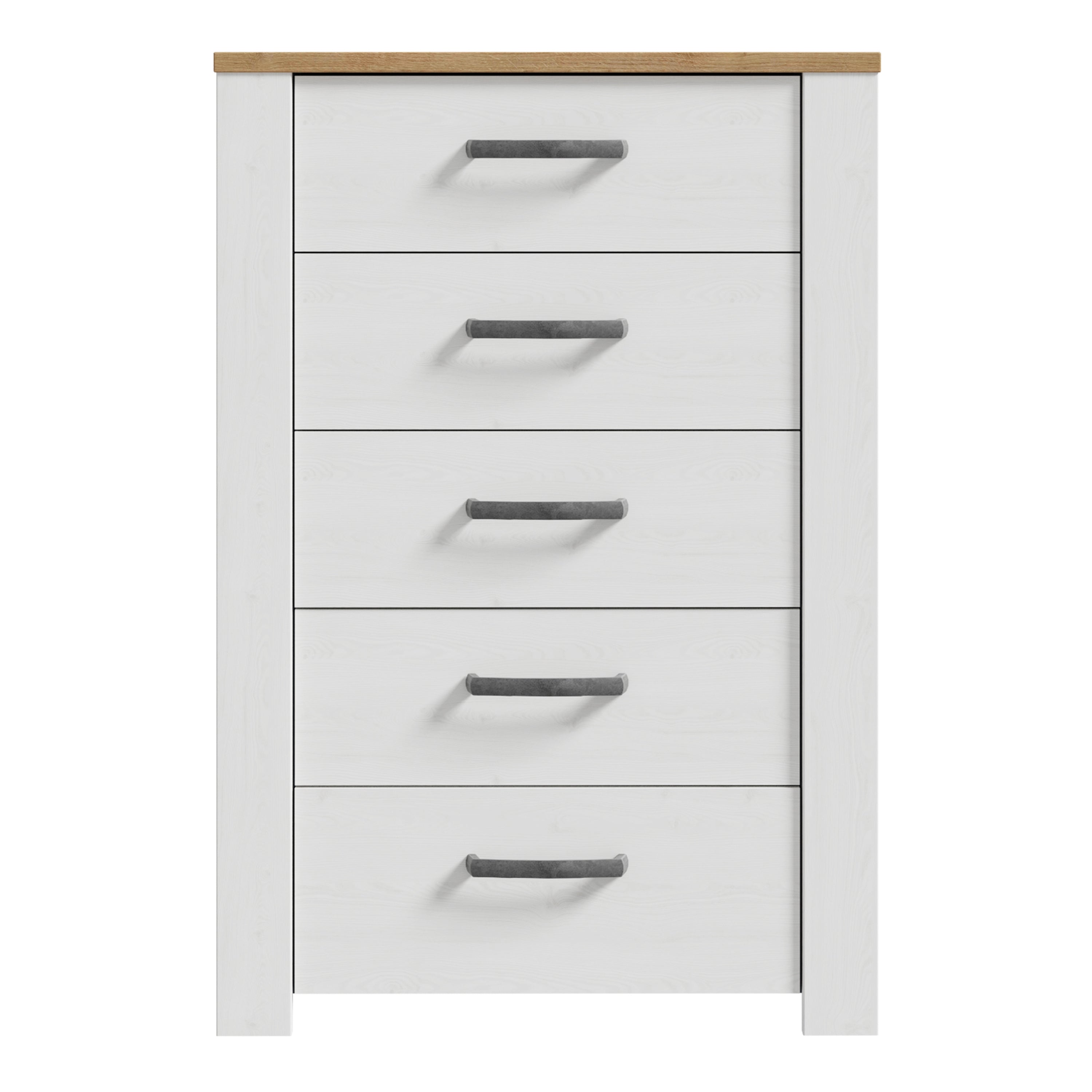 Balmoral 5 Drawer Narrow Chest in Riviera Oak/White