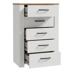 Balmoral 5 Drawer Narrow Chest in Riviera Oak/White