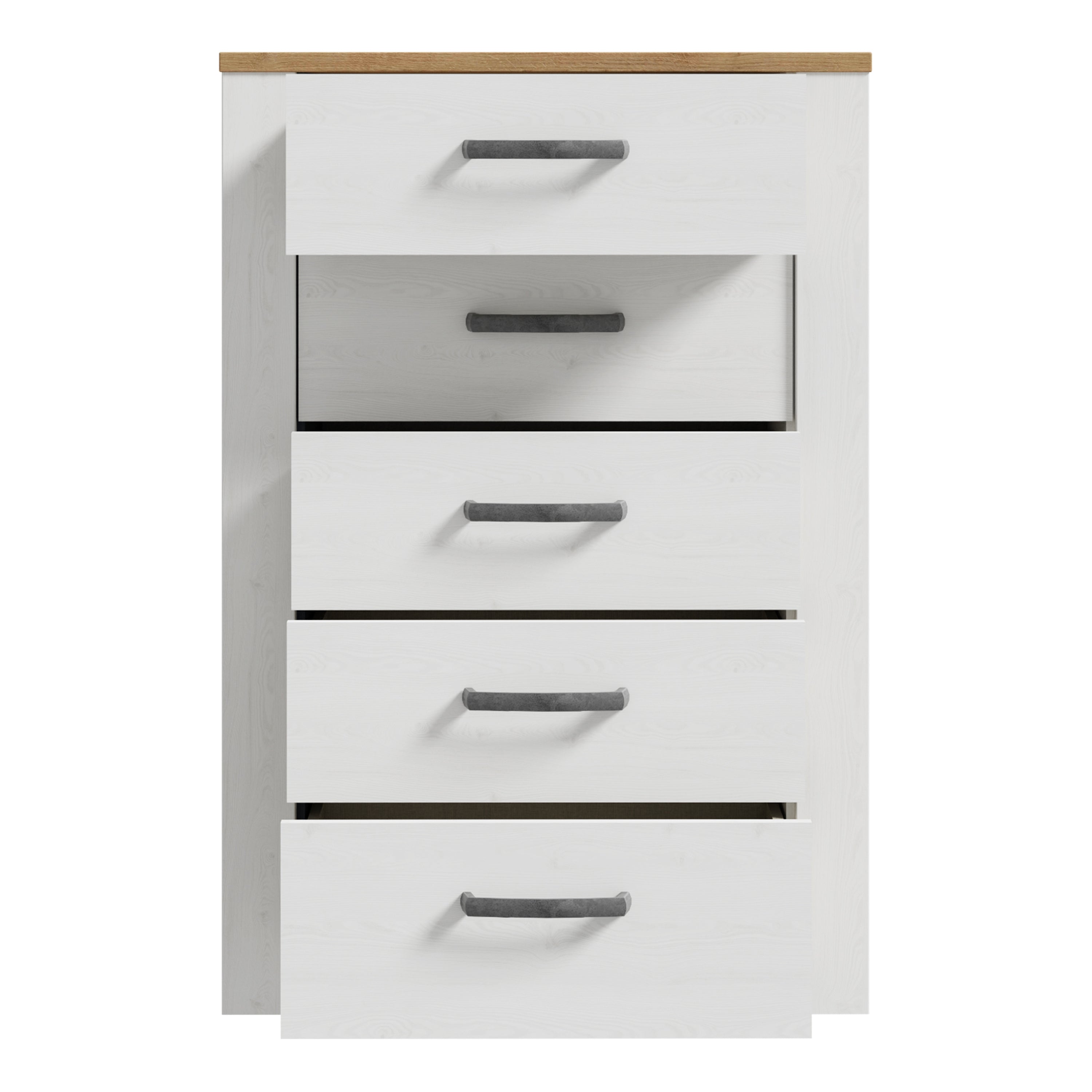 Balmoral 5 Drawer Narrow Chest in Riviera Oak/White