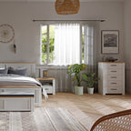 Balmoral 5 Drawer Narrow Chest in Riviera Oak/White