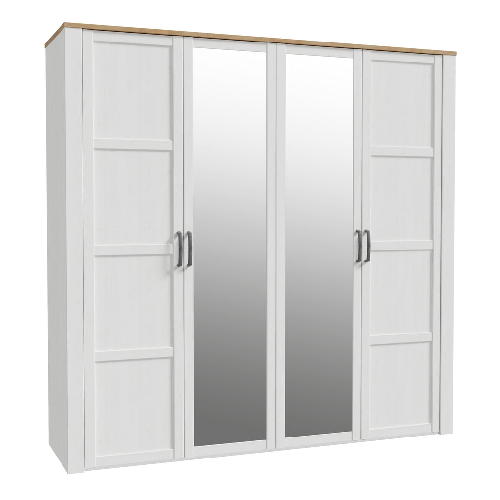 Balmoral 2 Door 2 Mirrored Door Wardrobe in Riviera Oak/White