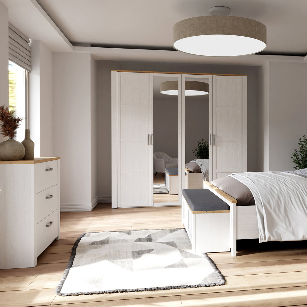 Balmoral 2 Door 2 Mirrored Door Wardrobe in Riviera Oak/White