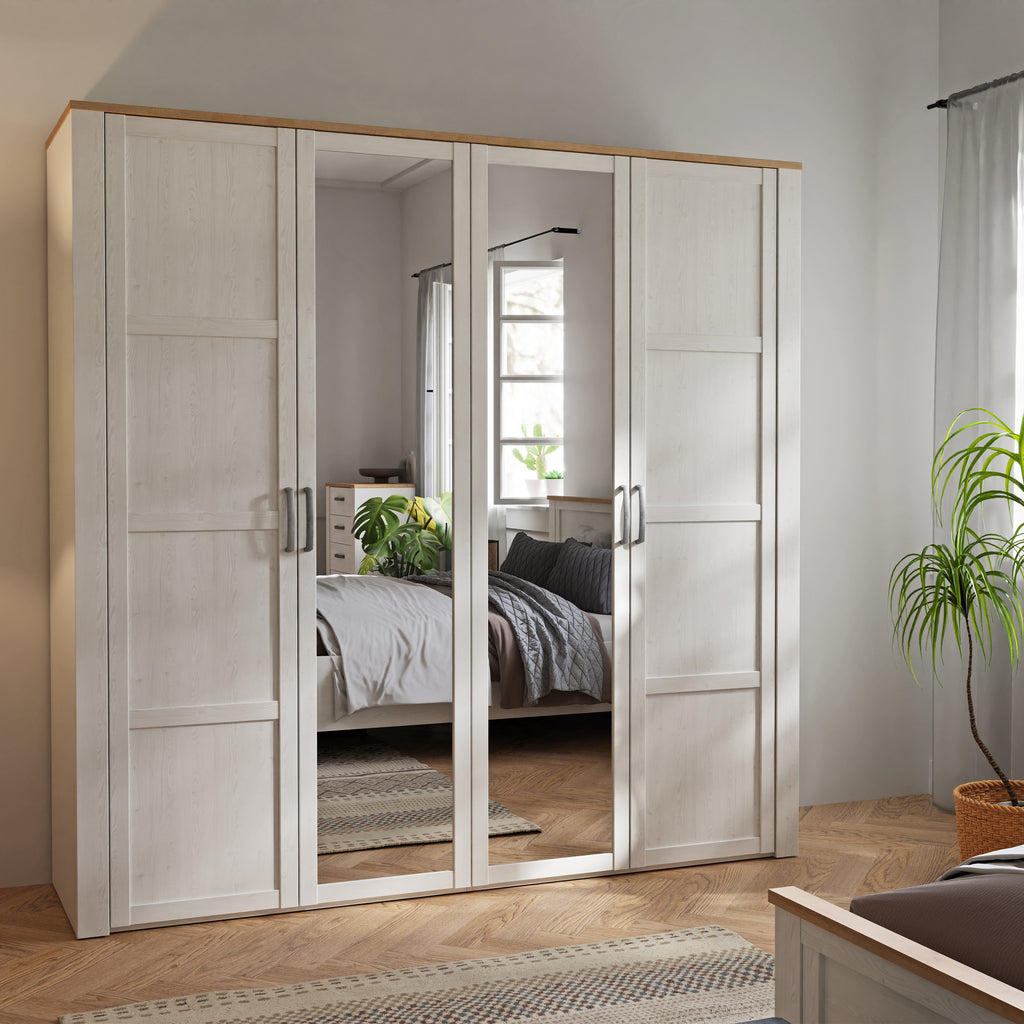 Balmoral 2 Door 2 Mirrored Door Wardrobe in Riviera Oak/White