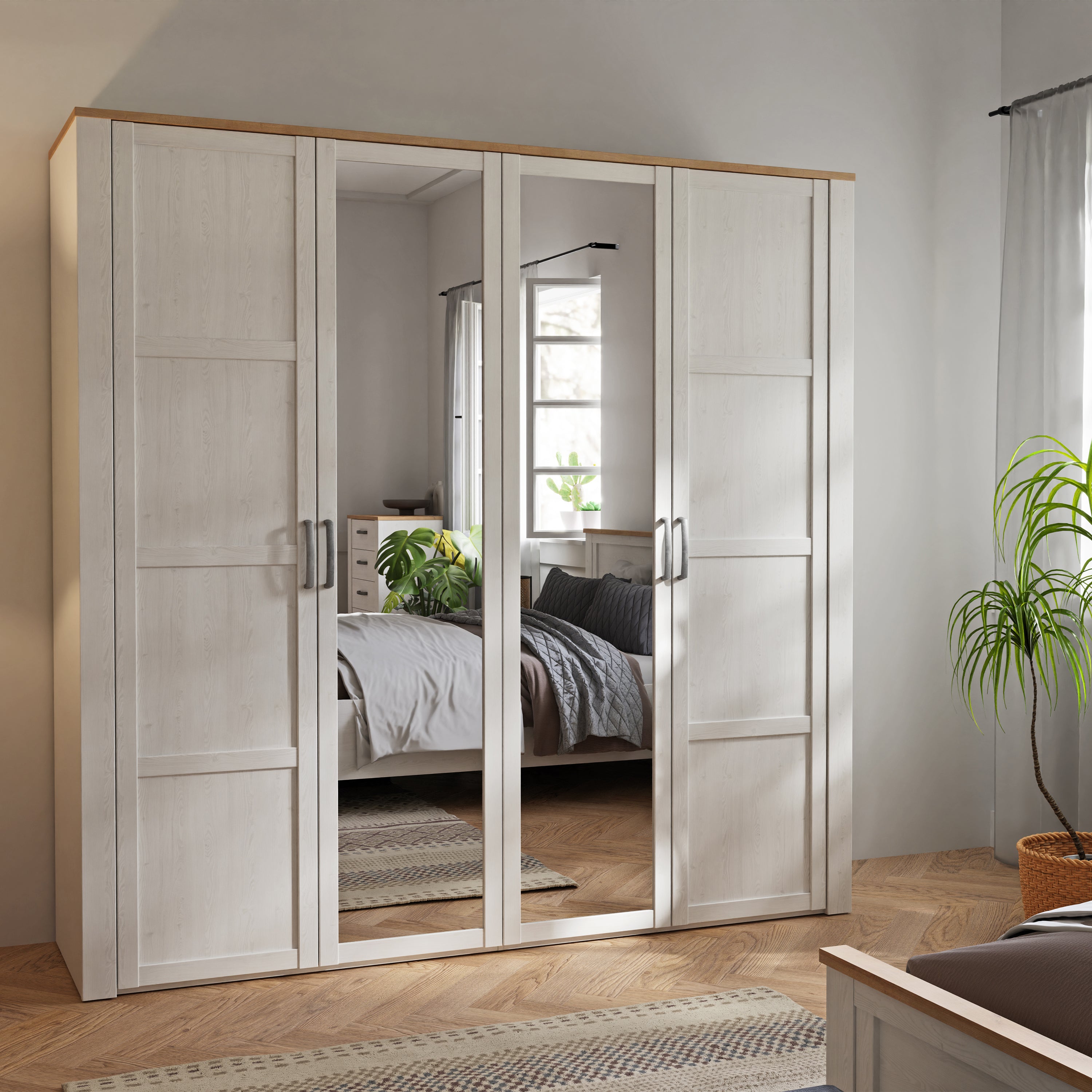 Balmoral 2 Door 2 Mirrored Door Wardrobe in Riviera Oak/White