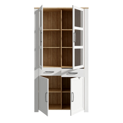 Balmoral Display Cabinet 4 Door 2 Drawer in Oak/White