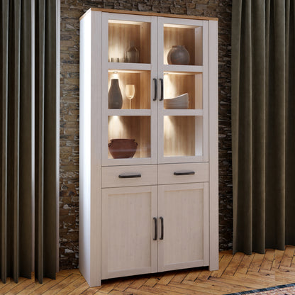 Balmoral Display Cabinet 4 Door 2 Drawer in Oak/White