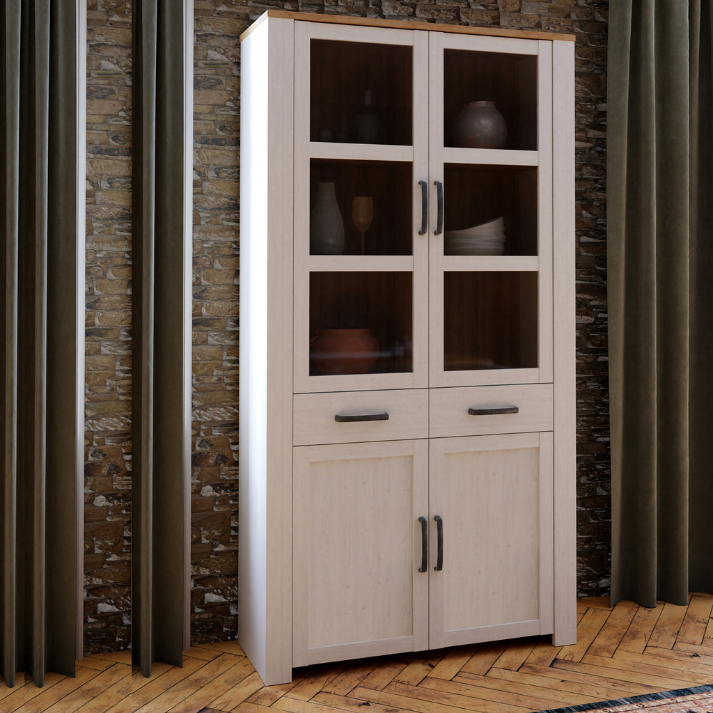 Balmoral Display Cabinet 4 Door 2 Drawer in Oak/White