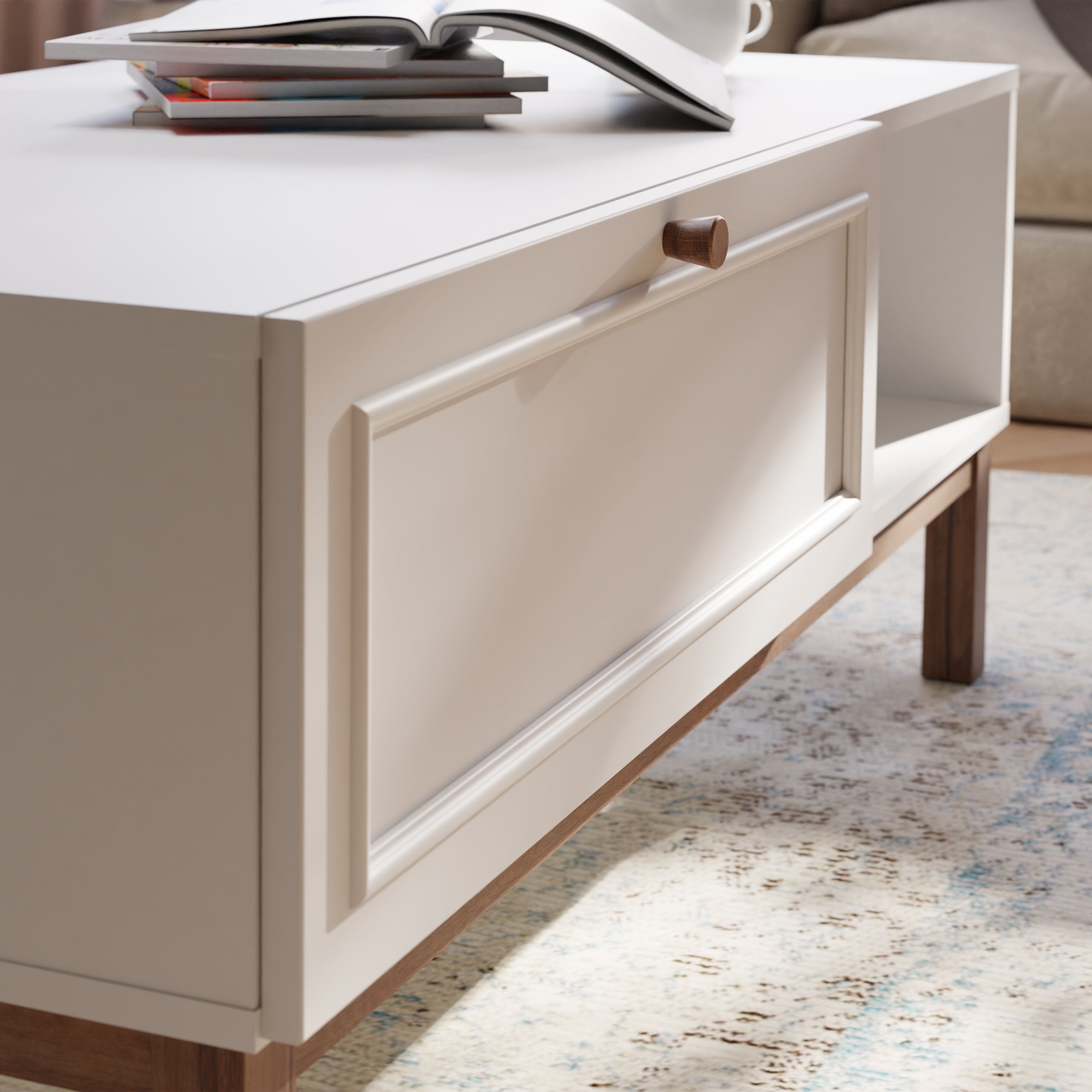 Woodland 1 Drawer Coffee Table in Light Grey and Oak