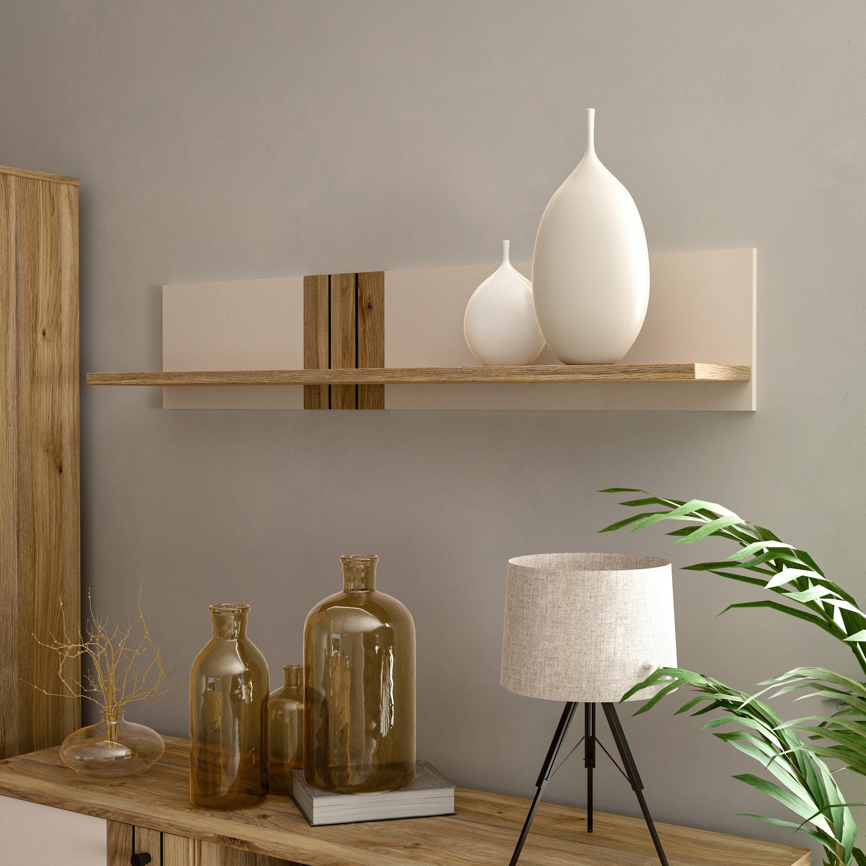 Grayson Wall Shelf In Cream and Oak