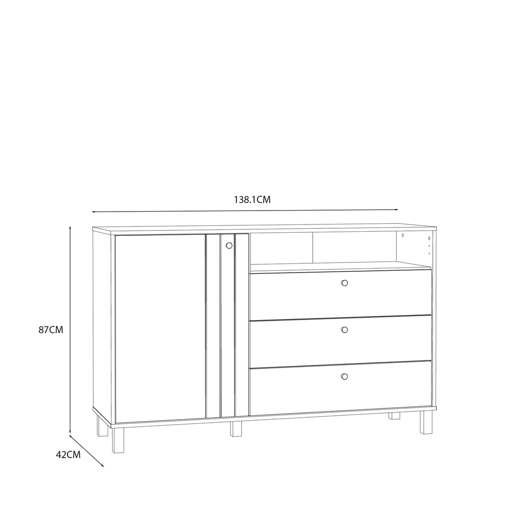 Grayson 1 Door 3 Drawer Chest In Cream and Oak