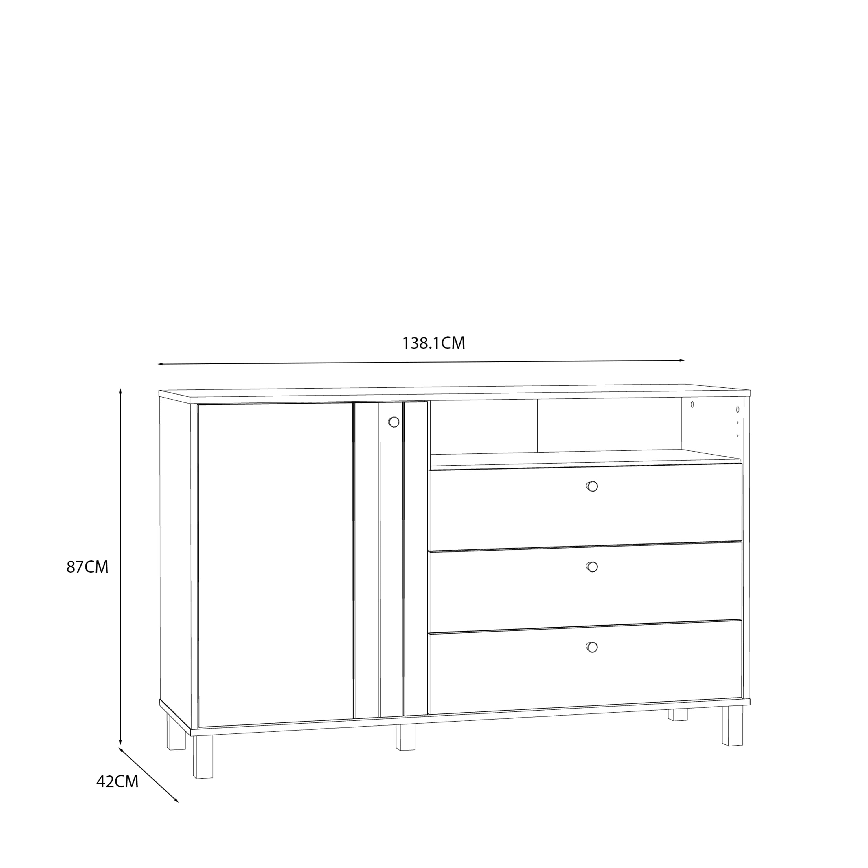 Grayson 1 Door 3 Drawer Chest In Cream and Oak