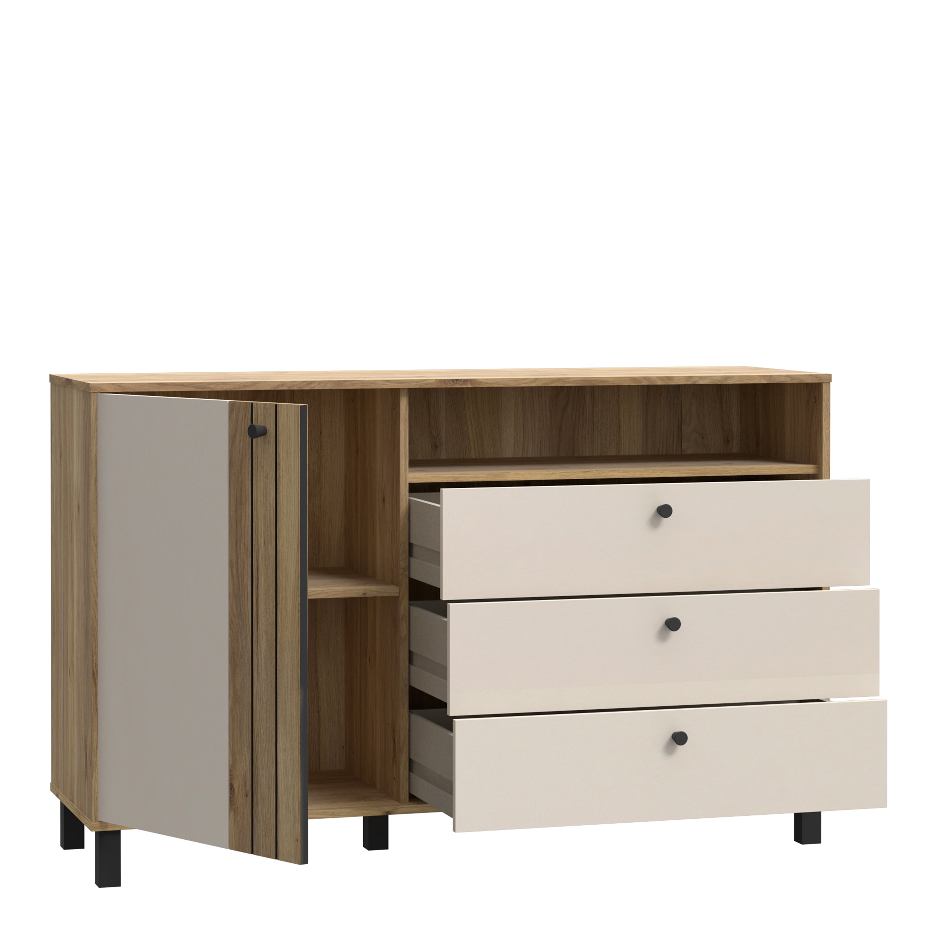 Grayson 1 Door 3 Drawer Chest In Cream and Oak