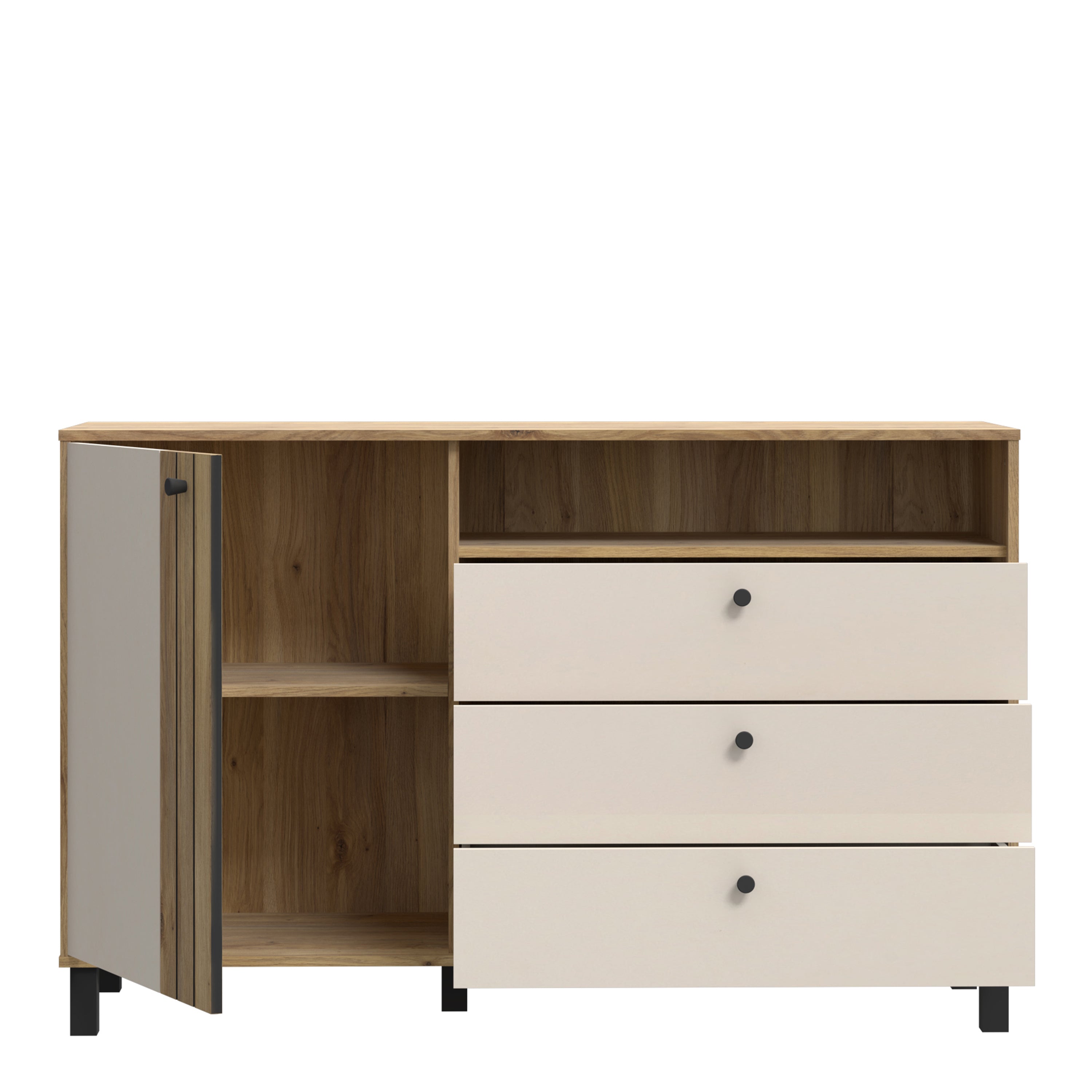 Grayson 1 Door 3 Drawer Chest In Cream and Oak