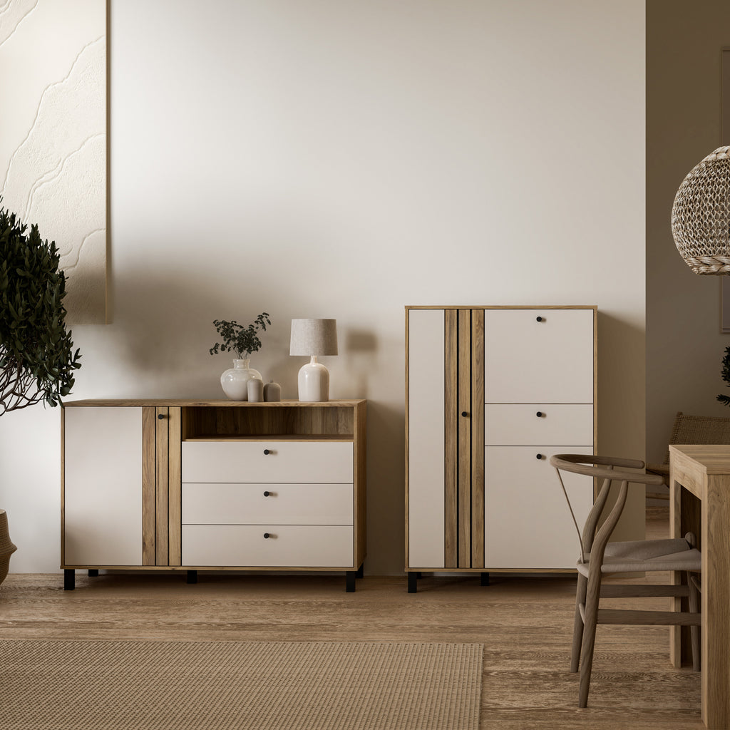 Grayson 1 Door 3 Drawer Chest In Cream and Oak