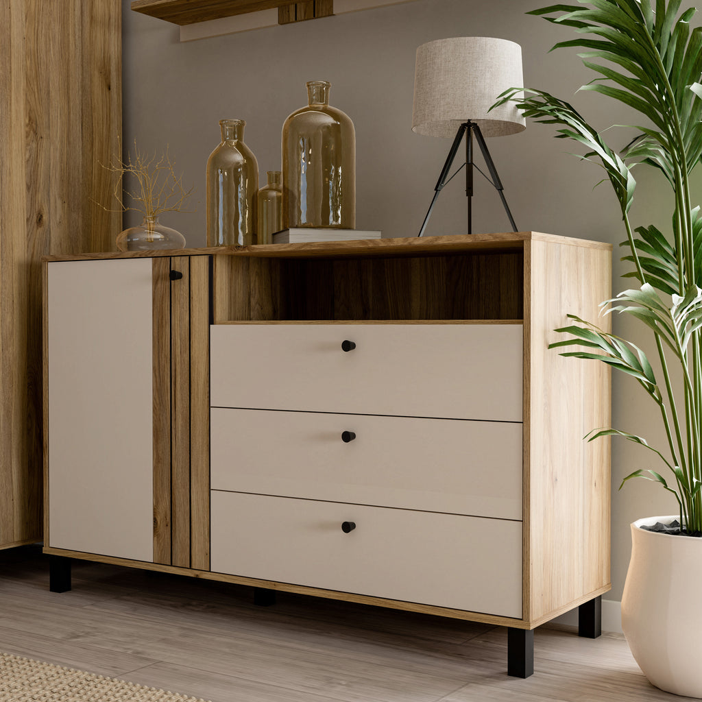 Grayson 1 Door 3 Drawer Chest In Cream and Oak