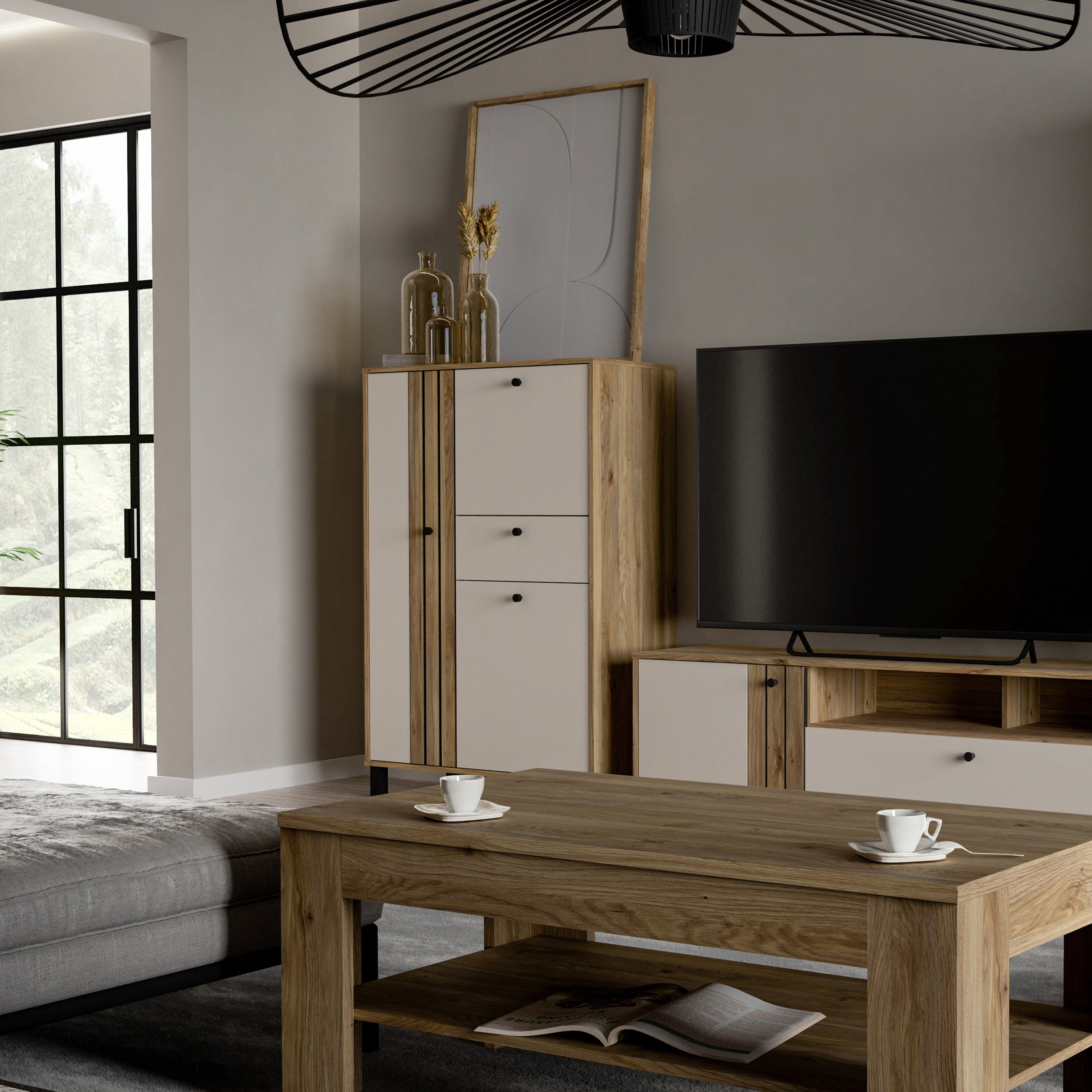 Grayson 3 Door 1 Drawer Cabinet In Cream and Oak