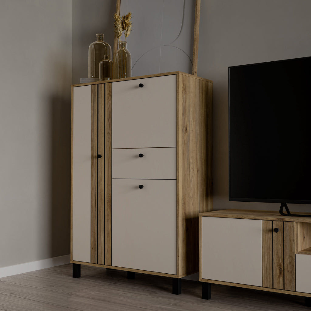 Grayson 3 Door 1 Drawer Cabinet In Cream and Oak