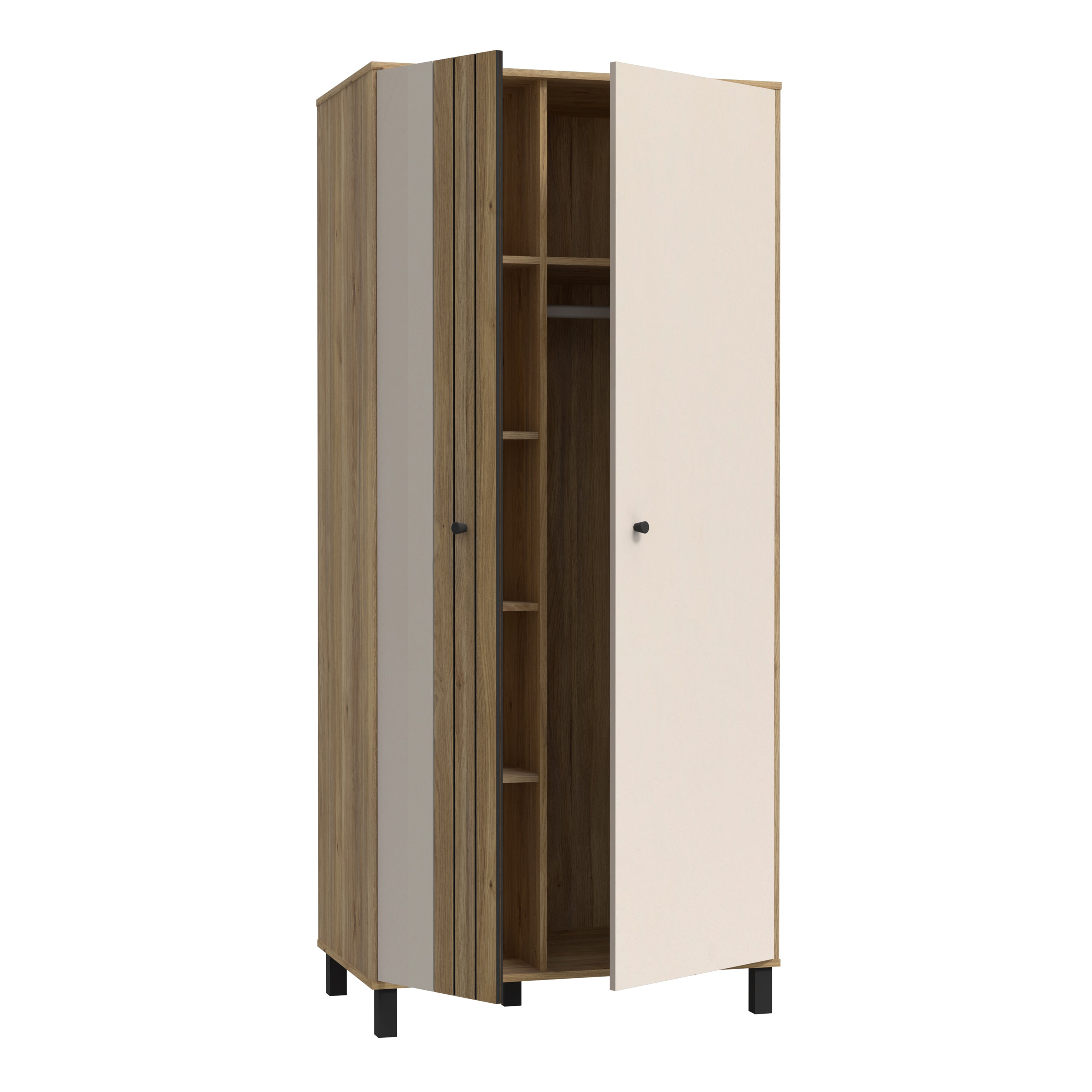 Grayson 2 Door Wardrobe In Cream and Oak