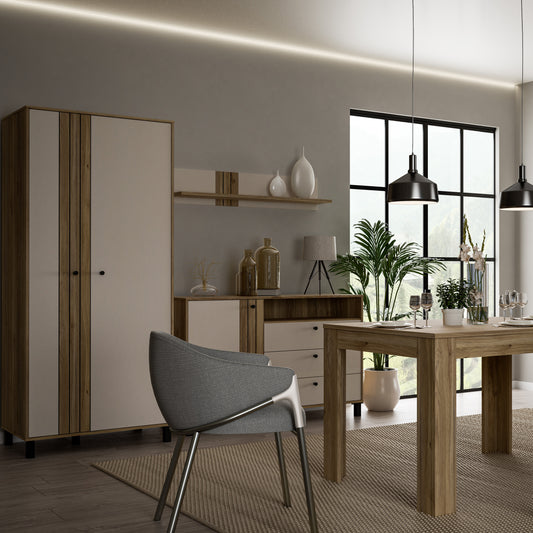 Grayson 2 Door Wardrobe In Cream and Oak