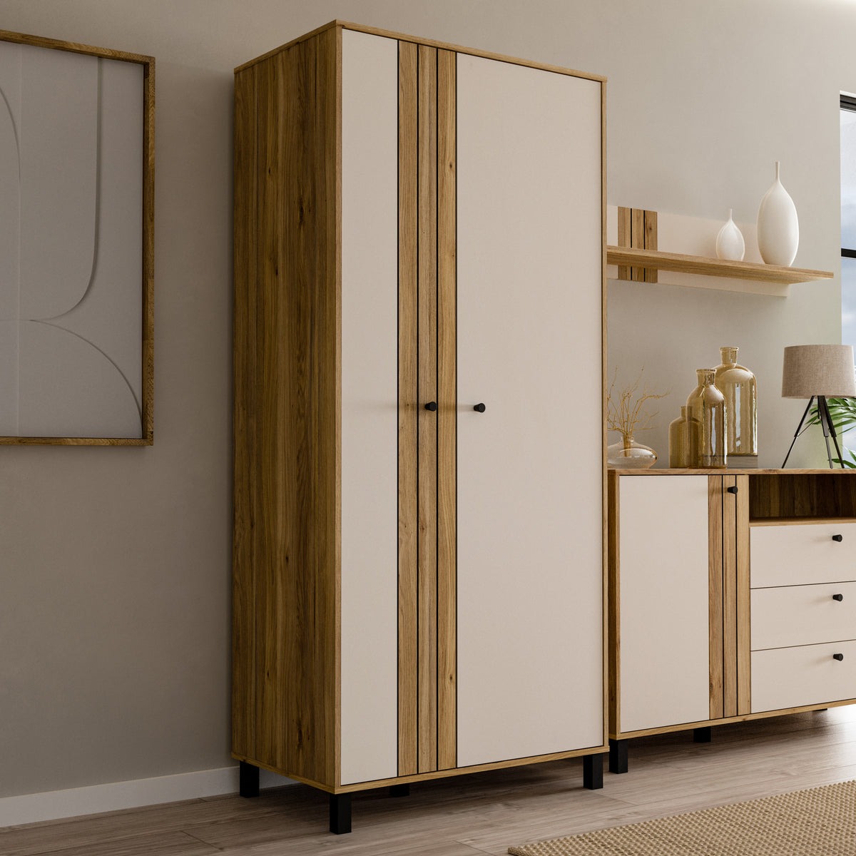 Grayson 2 Door Wardrobe In Cream and Oak