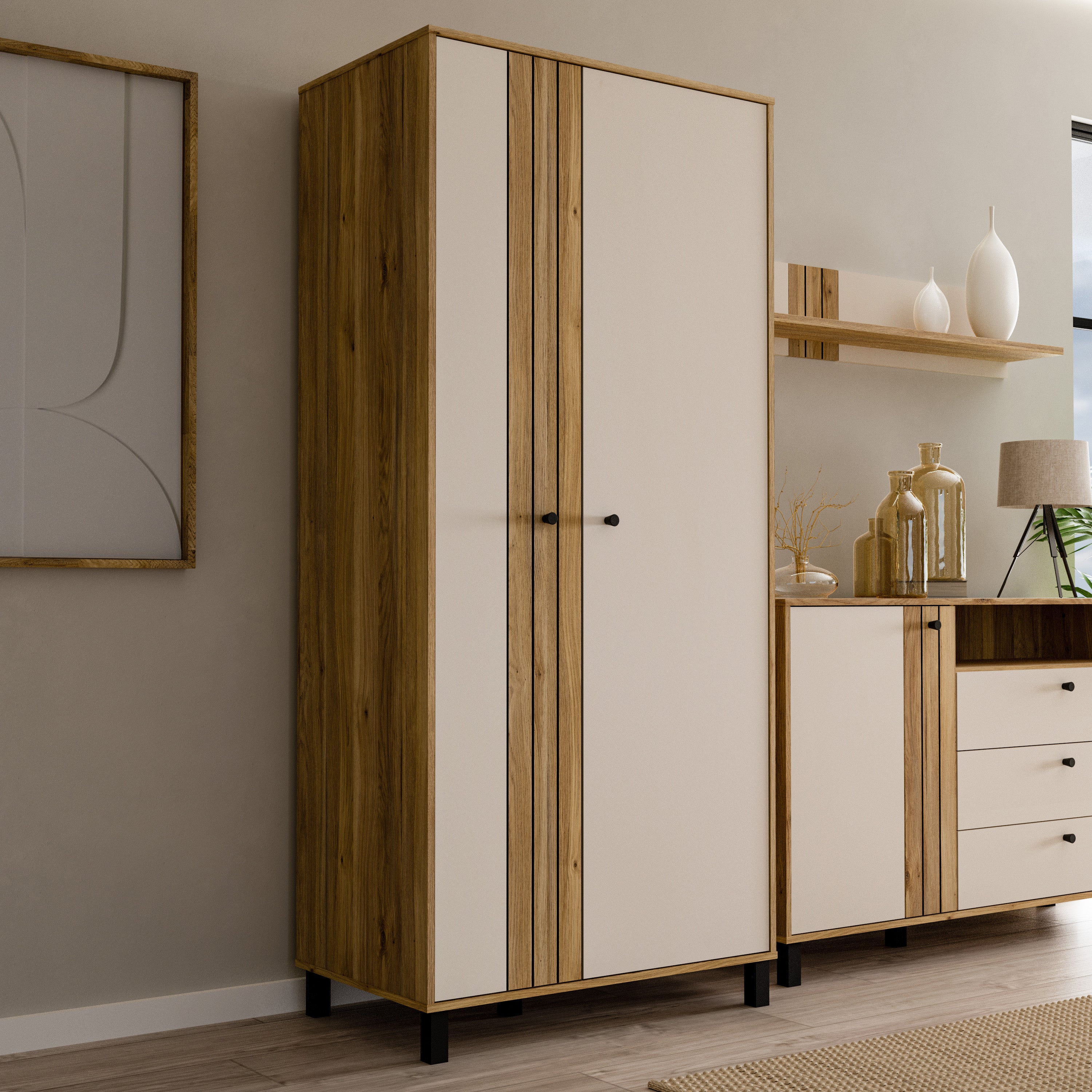 Grayson 2 Door Wardrobe In Cream and Oak