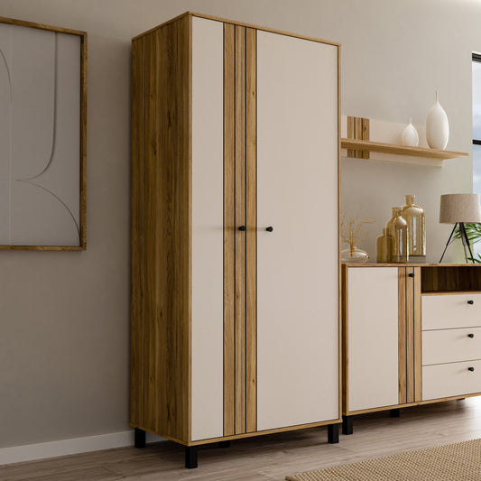 Grayson 2 Door Wardrobe In Cream and Oak