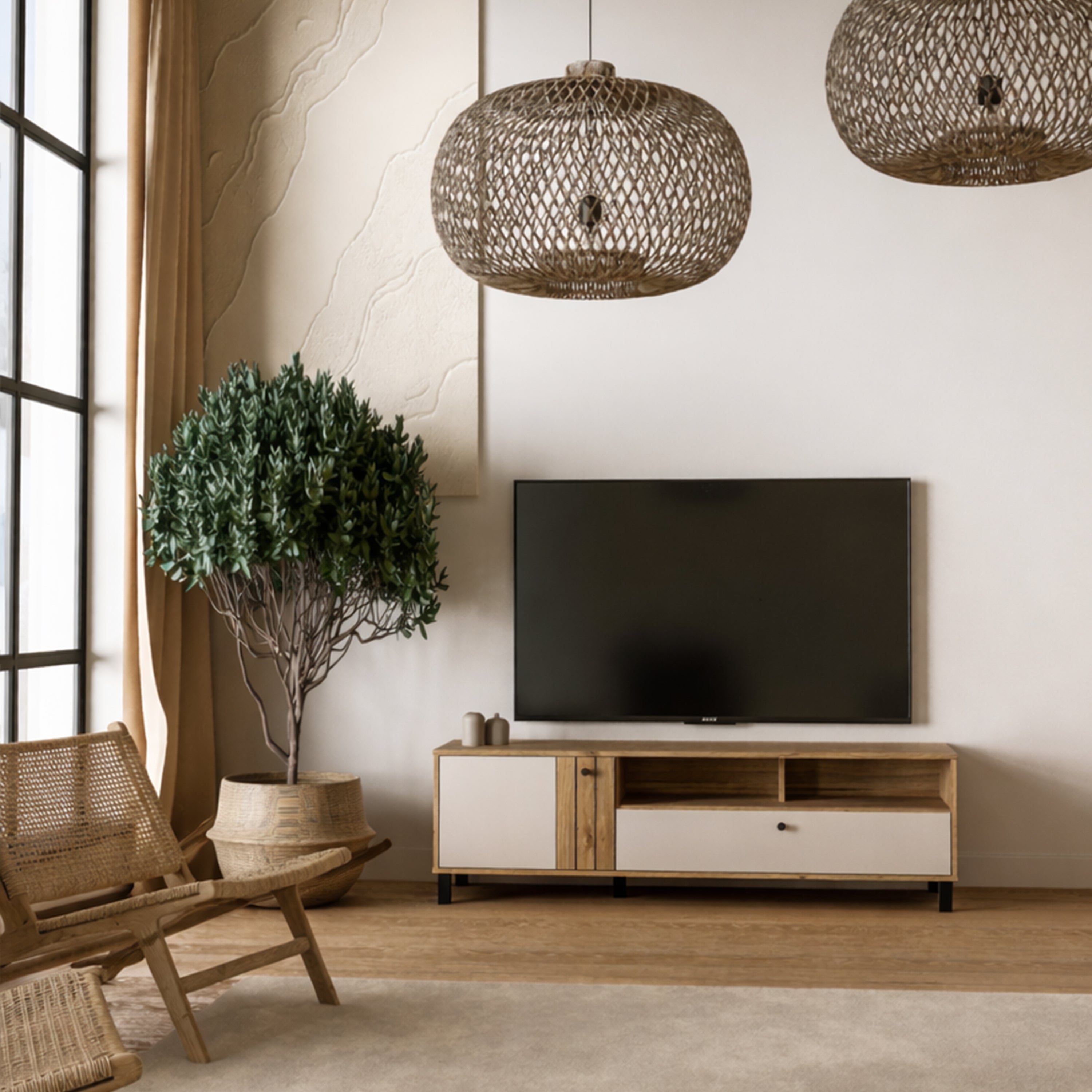 Grayson TV Unit in Cream and Oak