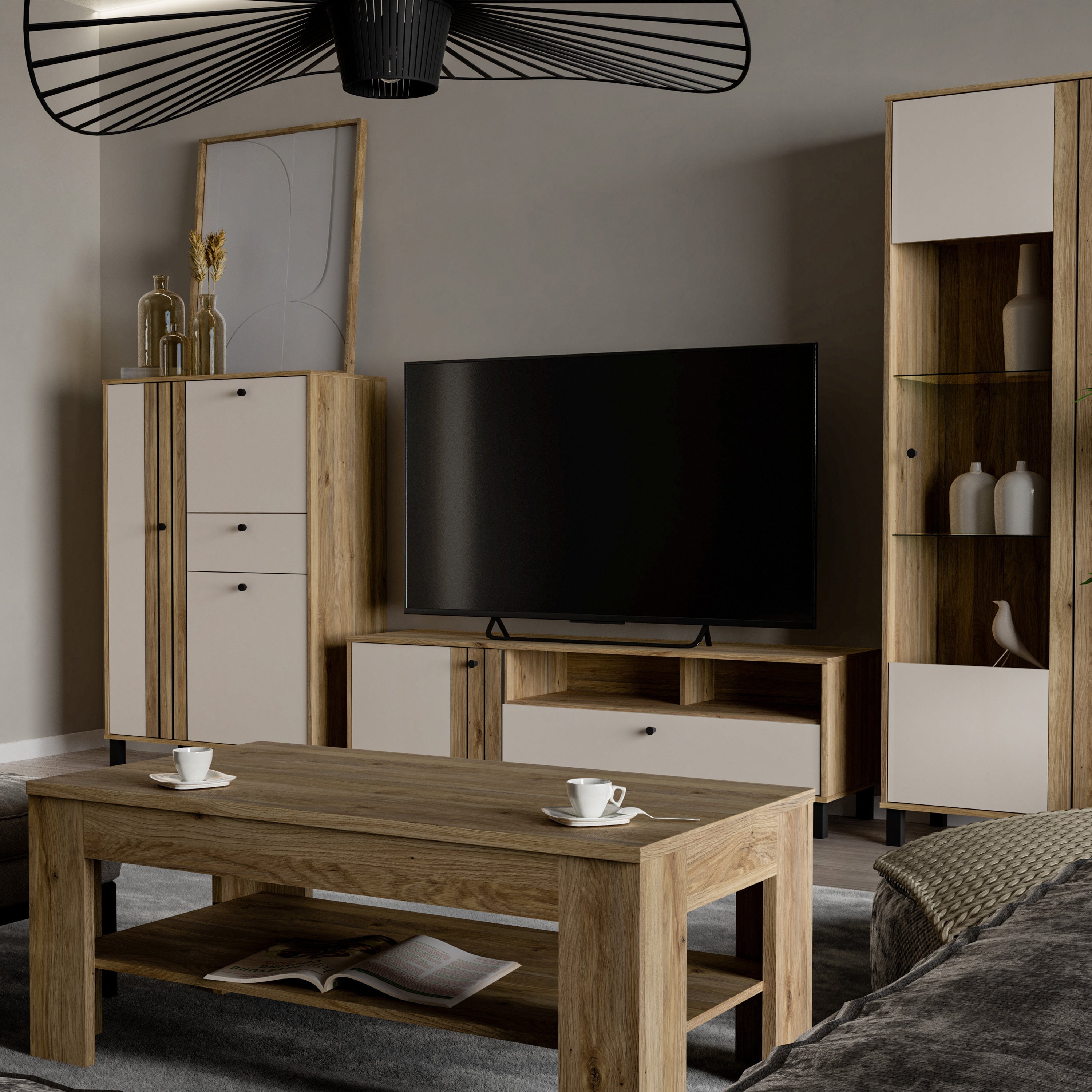 Grayson TV Unit in Cream and Oak