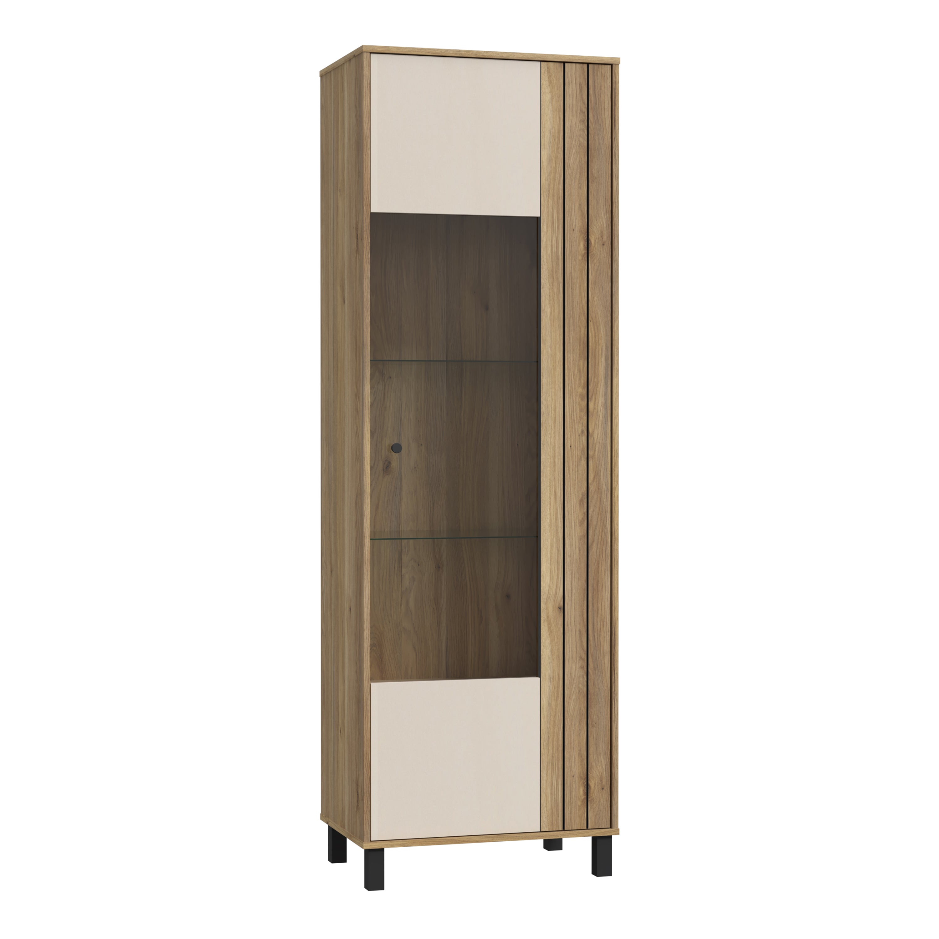 Grayson Glass Door Display Cabinet in Cream and Oak