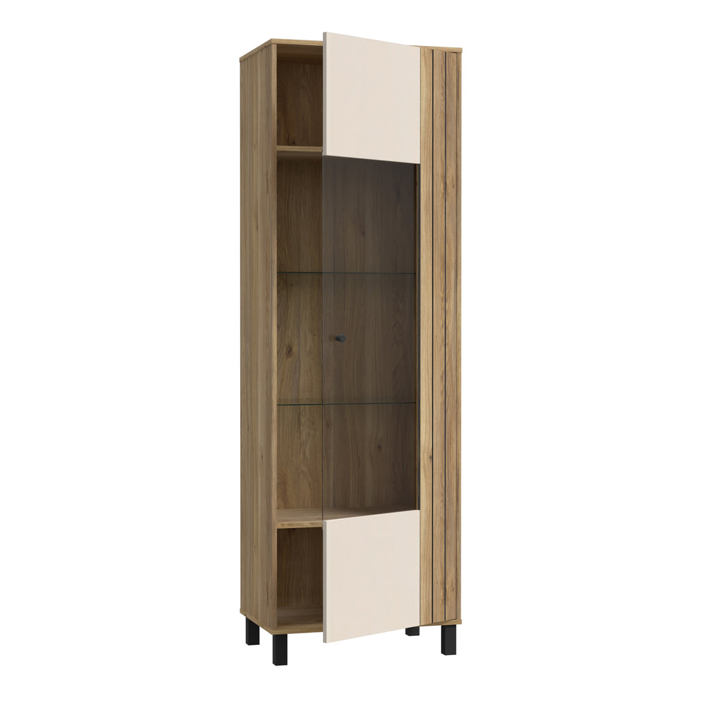 Grayson Glass Door Display Cabinet in Cream and Oak